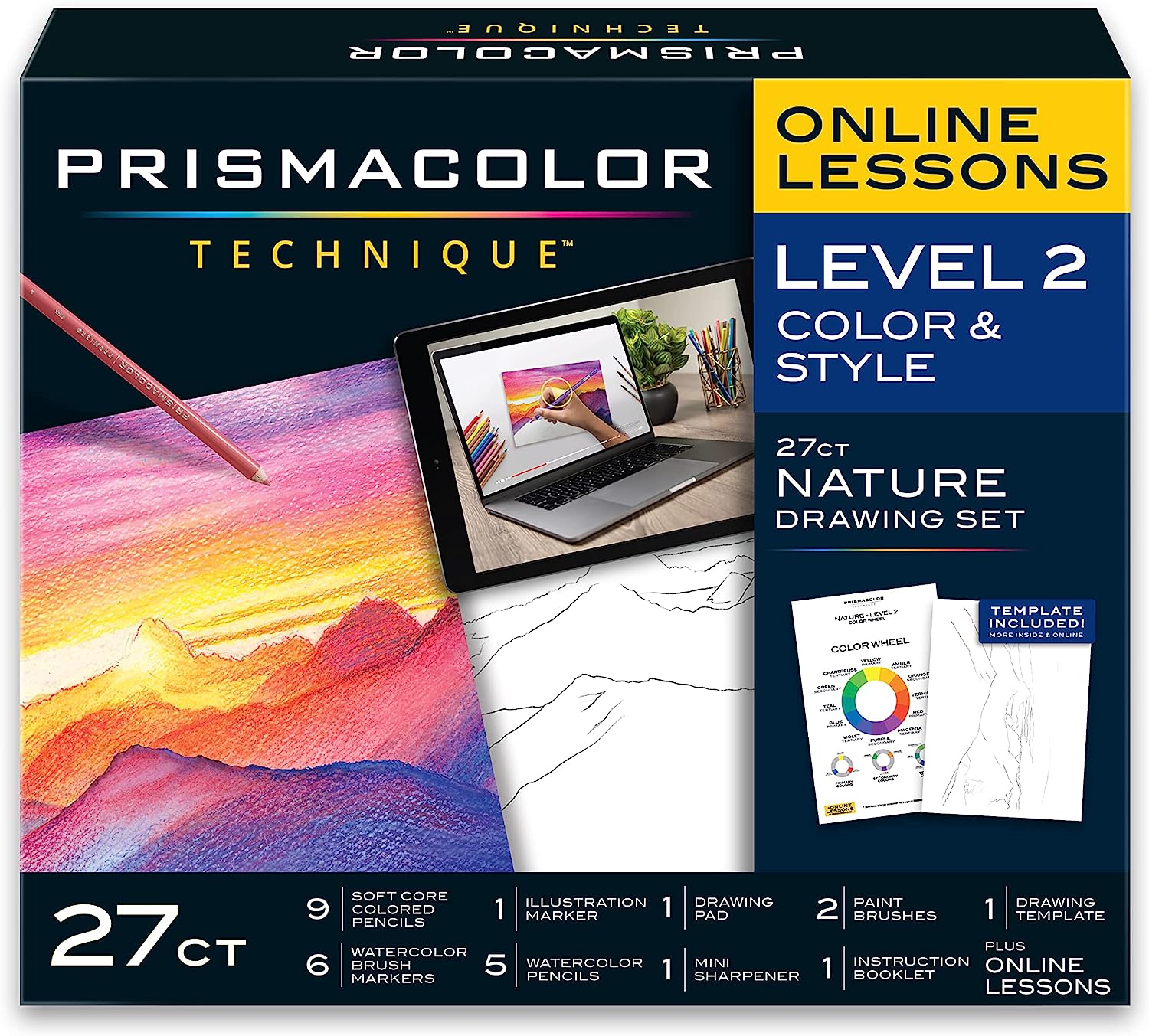 230527223308447_1 Prismacolor Technique, Art Supplies and Digital Art Lessons, Nature Drawing Set, Level 2, Includes Colored / Watercolor Pencils, Brush Markers, and More, Sunset Landscape Drawing, 27 Ct - Image 1